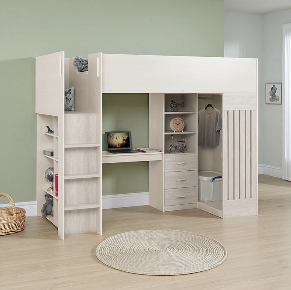Seconique Jupiter 3' Single High Sleeper Bed in White/Grey