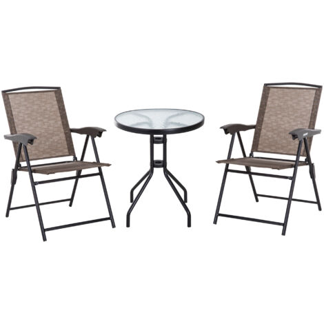 Outsunny 3 Piece Patio Furniture Bistro Set Adjustable Backrest Brown