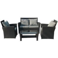BIRCHTREE 4PCS Garden Rattan Furniture Set Armchair Sofa Glass Coffee Table Patio RFS02 Black