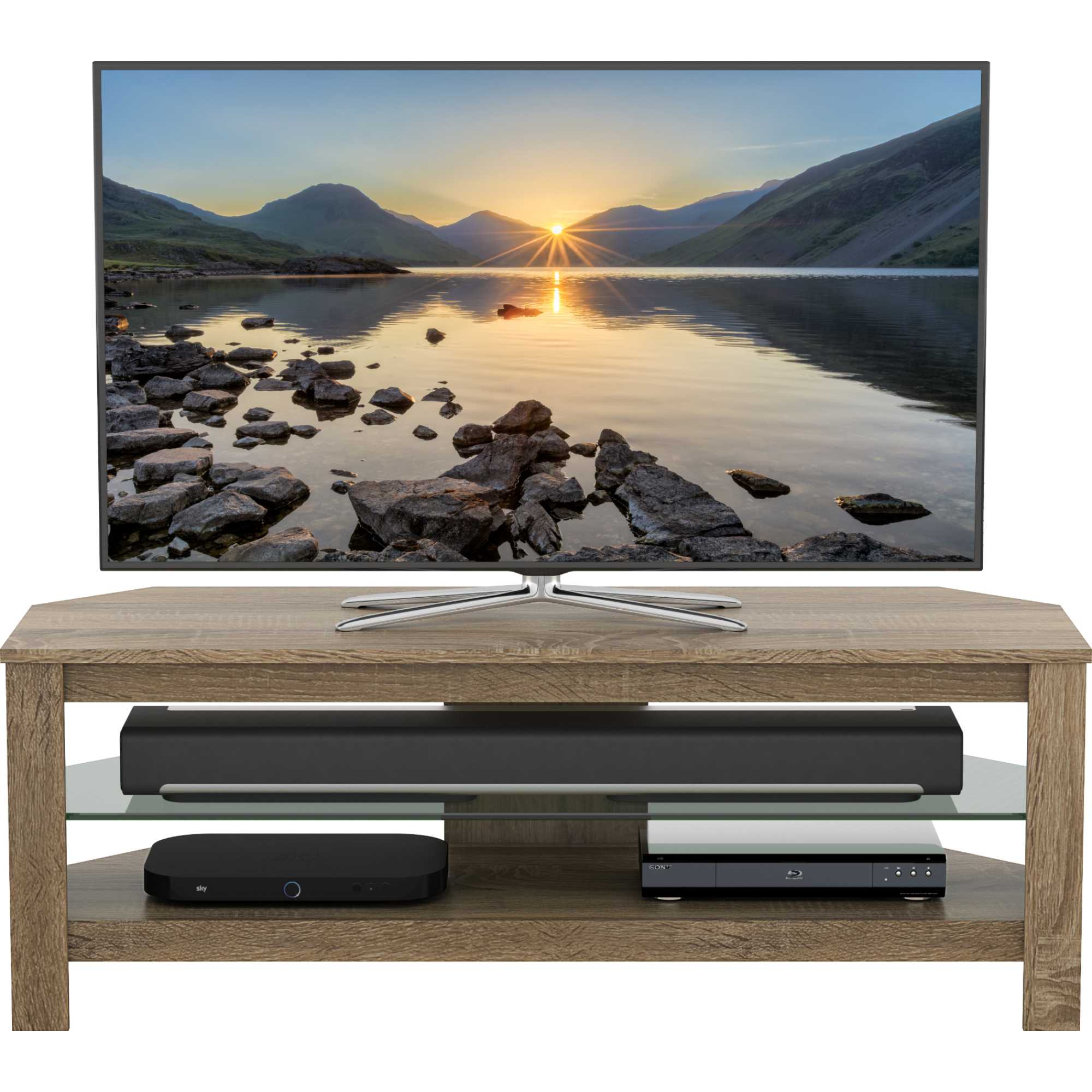 AVF\\ CA115GOX Calibre Plus 115cm TV Stand with Glass Shelf - Rustic Sawn Oak