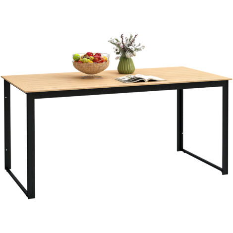 Outsunny Garden Table for 6 People with Slatted Table Top, Metal Frame, Teak