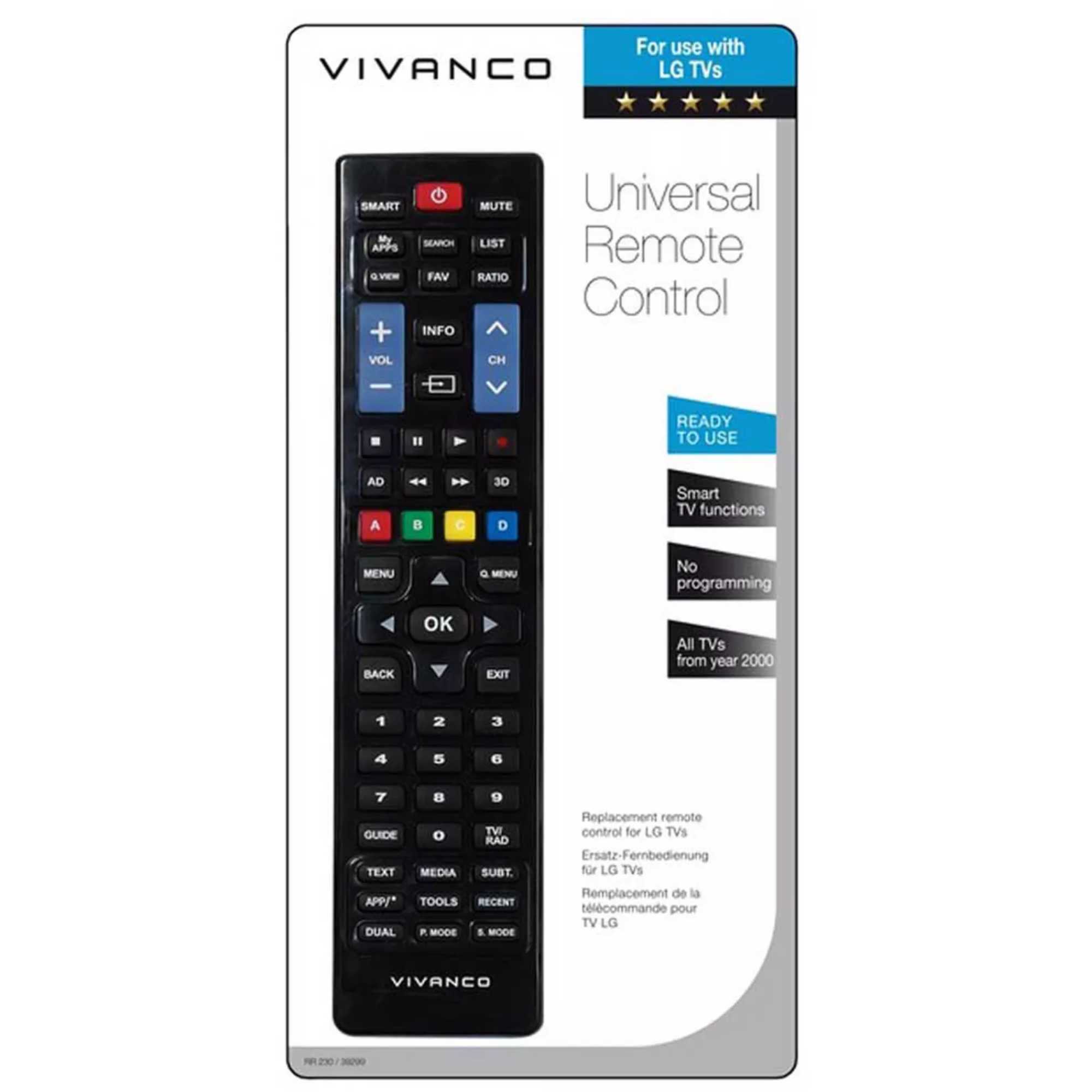 39299 Replacement Remote Control for LG TVs - Black | VIV-39299