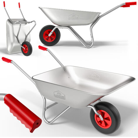 GARDEBRUK® 80 Litre Garden Wheelbarrow Ergonomic Rubber Handles Max. load 100kg Heavy Duty Home Gardening Cart with Galvanised Steel Rim and Pneumatic Tyre Silver