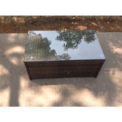 Fimous Rattan Oblong Coffee Table Outdoor Garden Furniture Patio Furniture Dark Brown Mixed