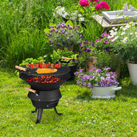 Relaxdays Cast Iron BBQ, Height Adjustable Cooking Grate, Air Vent, Wood Burning Barbecue, HWD 40x45x36 cm, Black