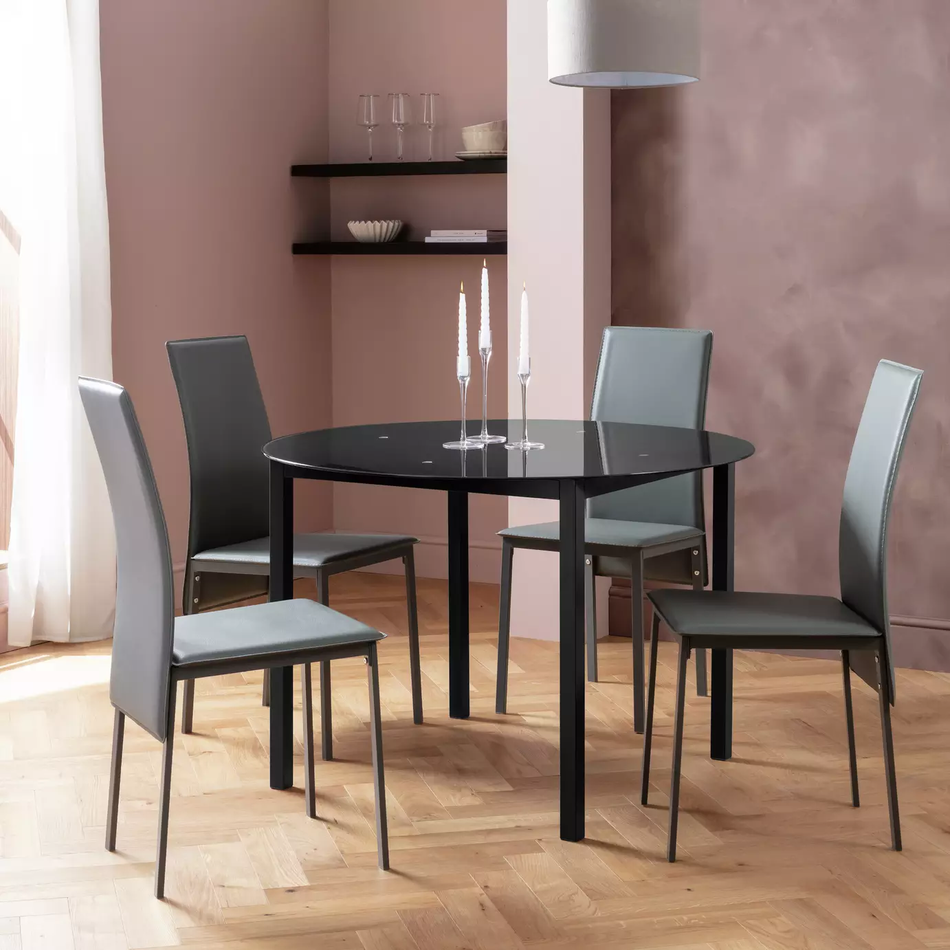 Lido Grey Dining Table & 4 Grey Chairs