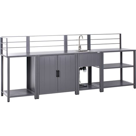 4 Piece Outdoor Kitchen Set with Sink VIGGIANO Metal Grey