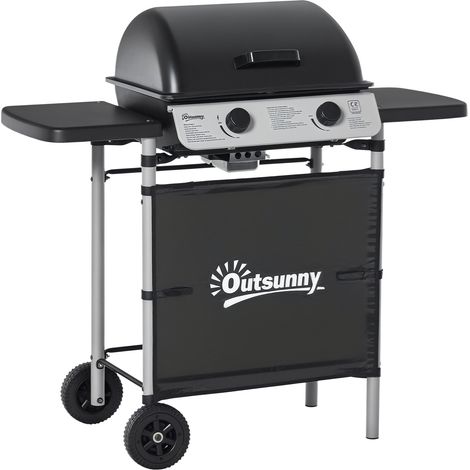 Outsunny Propane Gas Barbecue Grill 2 Burner Cooking BBQ 5.6 kW w/ Side Shelves