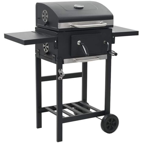 Charcoal-Fueled BBQ Grill with Bottom Shelf Black vidaXL