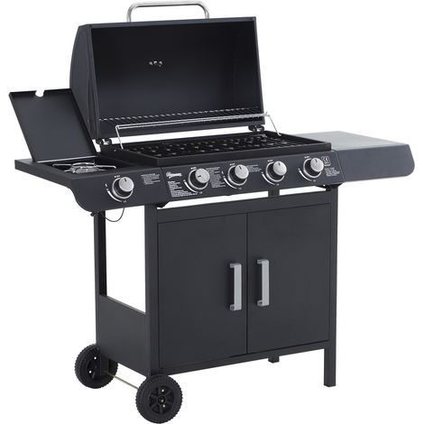 Outsunny Gas BBQ Grill 4 + 1 Stainless Steel Burner Garden Barbecue Cooker