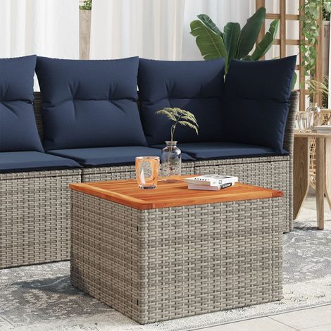 Garden Table Grey 55x55x37 cm Poly Rattan and Acacia Wood vidaXL