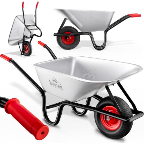 GARDEBRUK® Wheelbarrow 100L Capacity Load Up To 250KG Home Garden Trolley Heavy Duty Hand Cart Galvanised Powder Steel Rim All Terrain Pneumatic Tyre Silver & Red