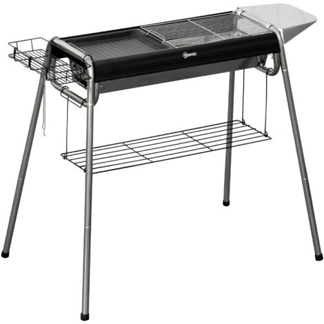 Outsunny Charcoal Barbecue Grill with Griddle Plate, Black