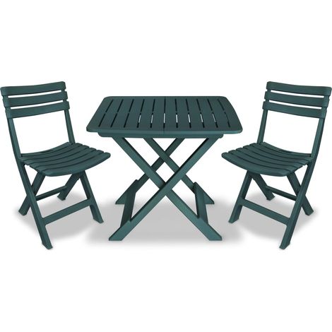 3 Piece Folding Bistro Set Plastic Green vidaXL