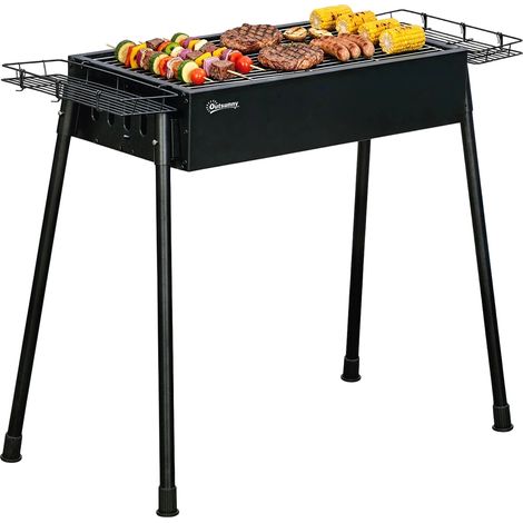 Outsunny Portable Charcoal Barbecue Grill with Seasoning Baskets and Hooks