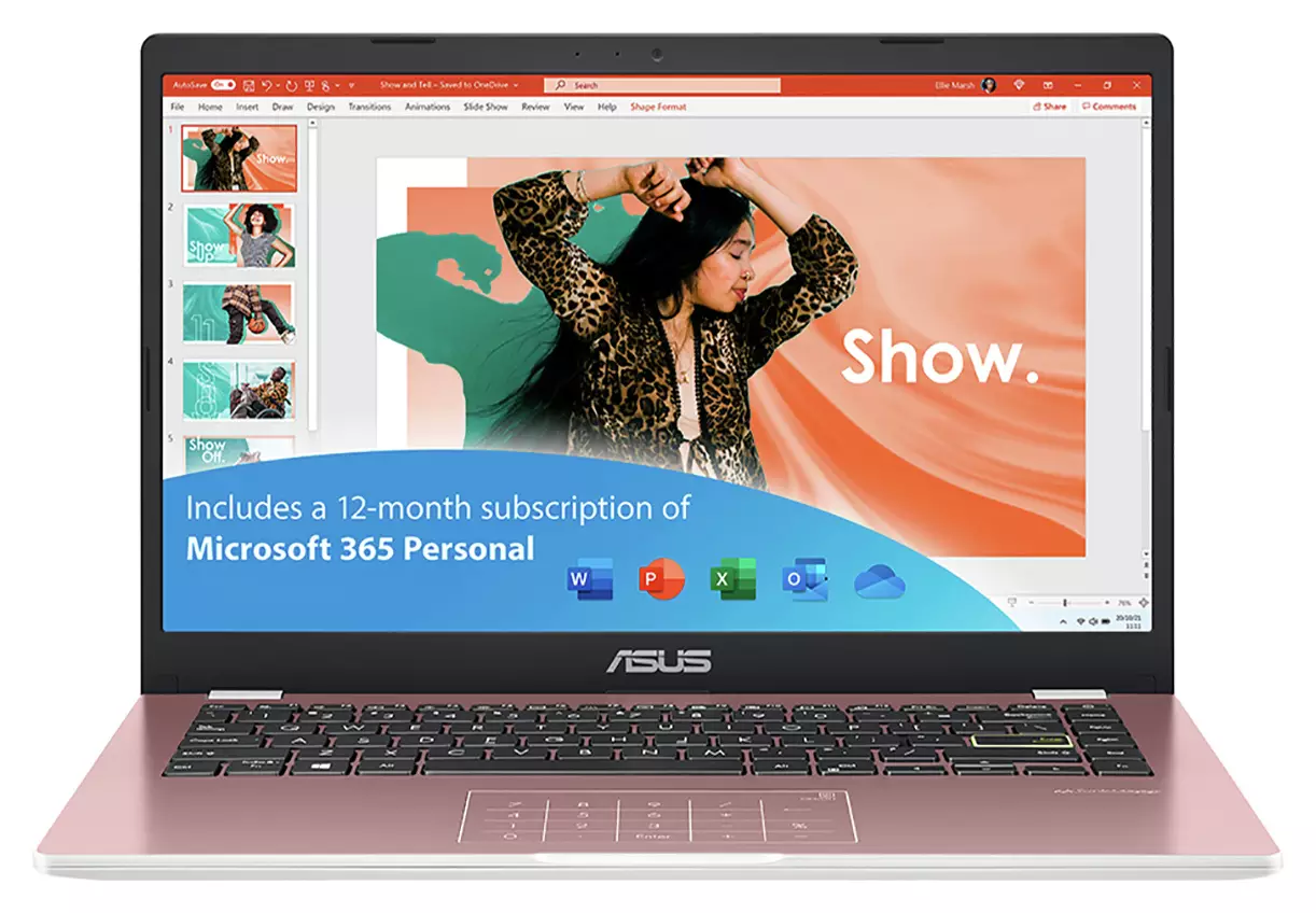 ASUS E410 14in 4GB 128GB Laptop -Pink + Microsoft 365 Bundle