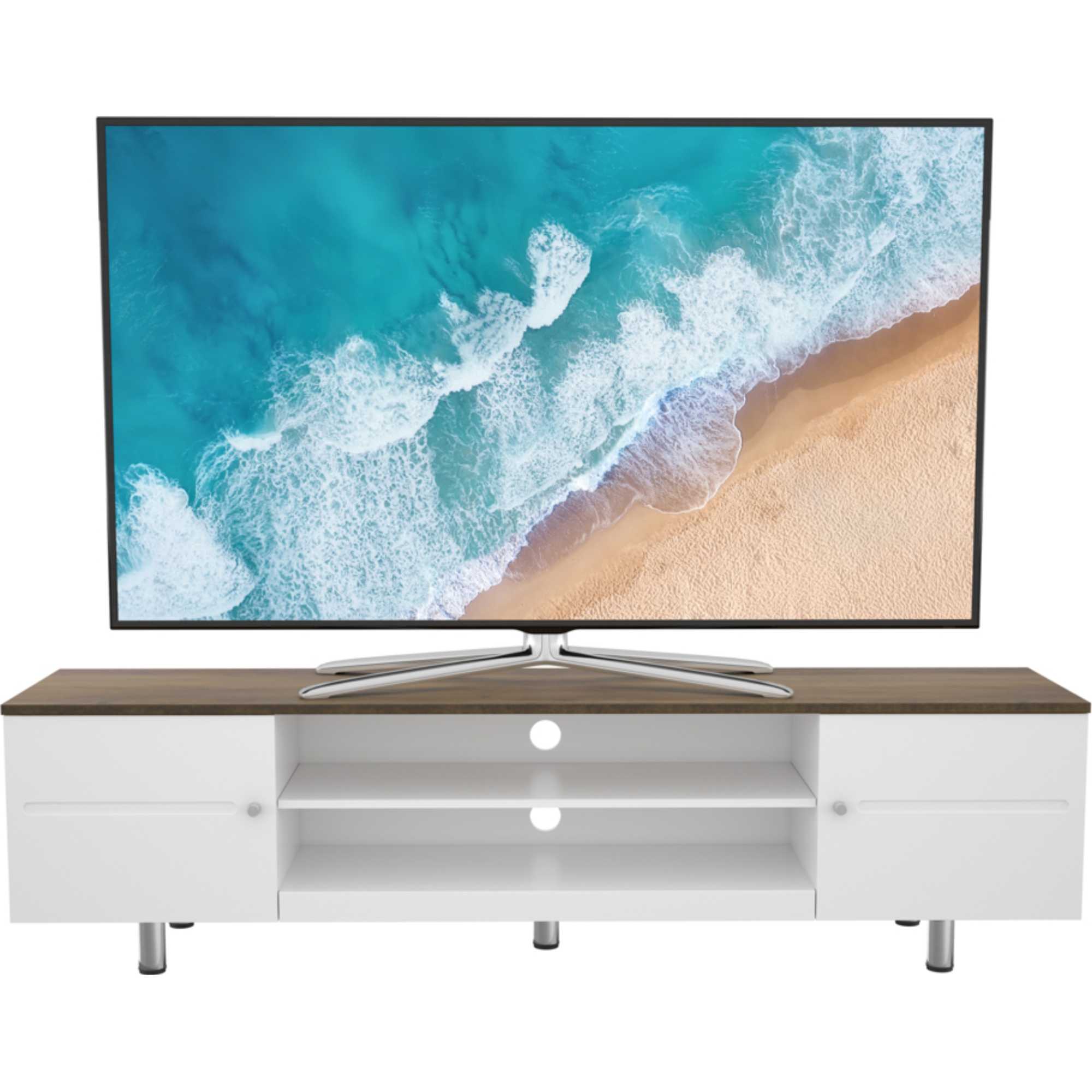 AVF FS1900WSSW Whitesands Open Aperture TV Stand - Satin White & Wood