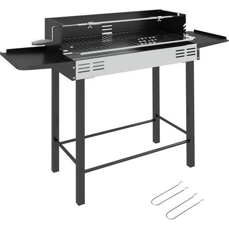 BBQ Rotisserie Grill Roaster Charcoal Spit Roasting Machine for Chicken Turkey with 3-Level Grill Grate-Side Shelves