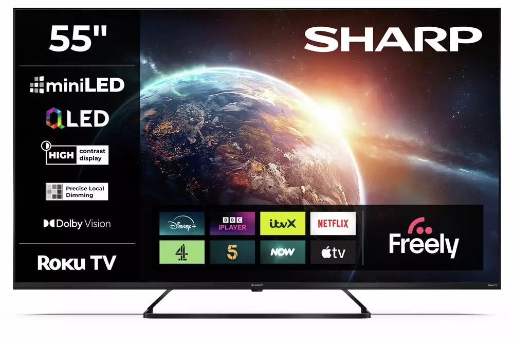 Sharp 55 Inch 55JH6425K Smart Roku 4K UHD HDR Mini LED Freely TV