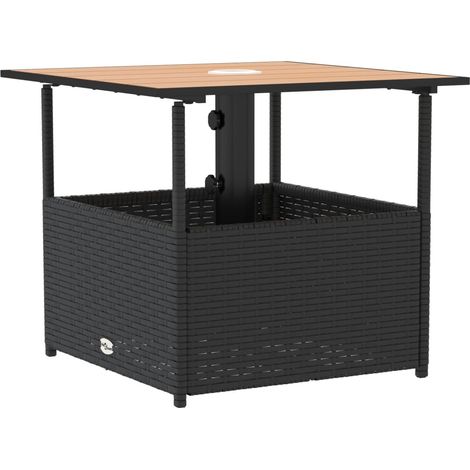 Garden Table with Parasol Hole Black 55x55x46.5 cm Poly Rattan vidaXL