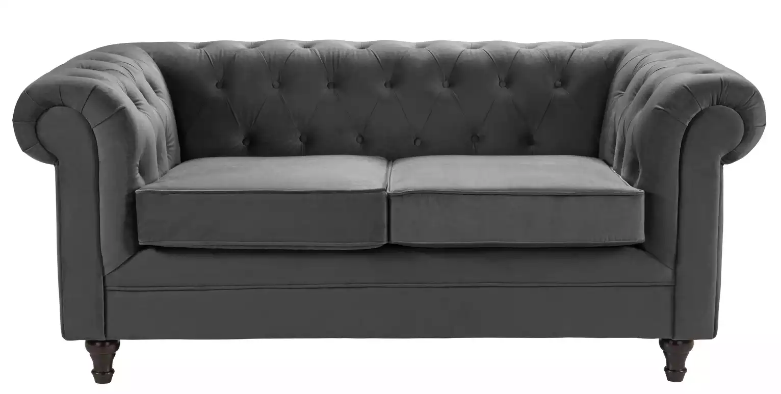 Chesterfield Velvet 2 Seater Sofa - Charcoal