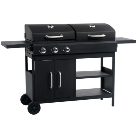 Gas Charcoal Combo Grill with 3 Burners vidaXL