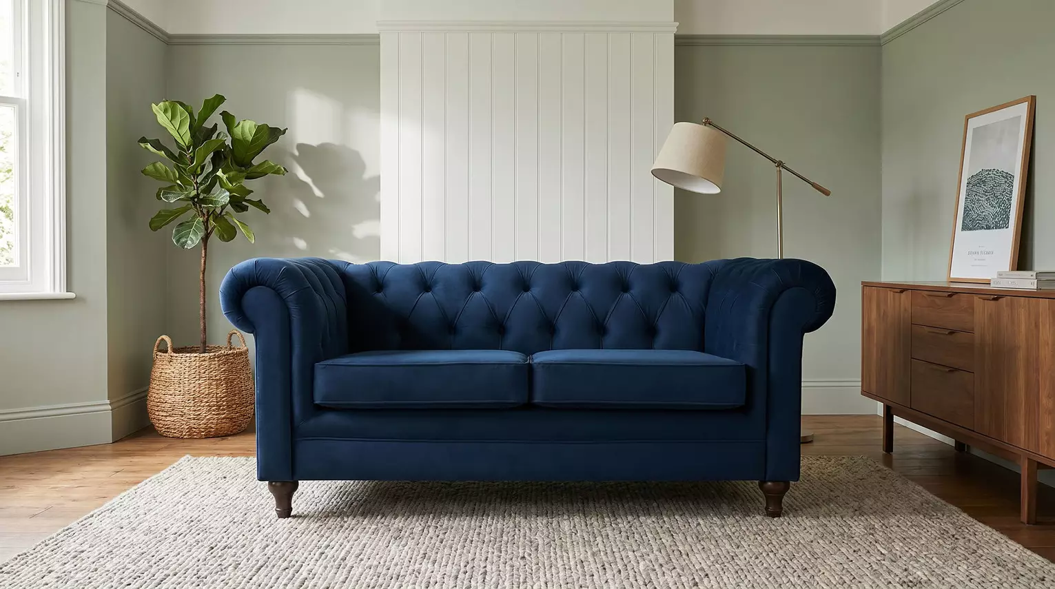 Chesterfield Velvet 2 Seater Sofa - Blue