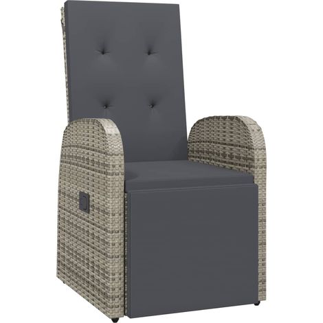 Reclining Garden Chair with Cushions Grey Poly Rattan vidaXL