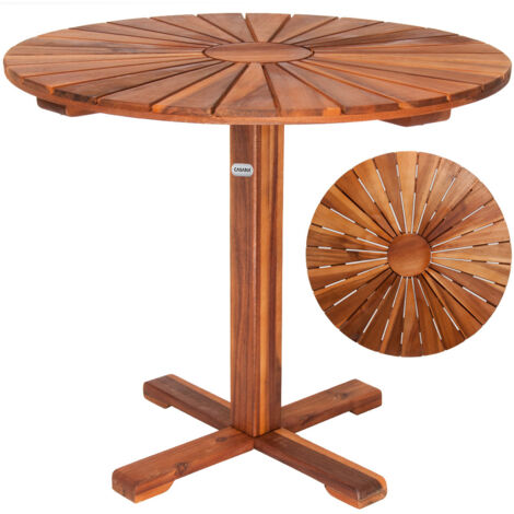 DEUBA® Wooden Garden Side Table Coffee Round Circular Acacia Wood 70.5cm Diameter 71.5cm High Weather-Resistant