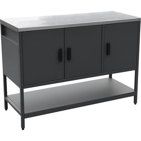 Outdoor kitchen in black steel, 3 doors, 1 shelf L120cm - Naxos