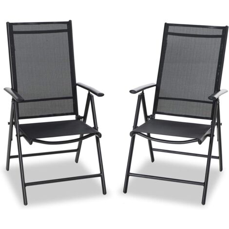 PHIVILLA 2 Pack Garden Chairs Folding Reclining Dinning Chairs Patio Outdoor Dining Chairs Set of 2 Stackable Bistro Deck Chairs for Garden Backyard Lawn Black