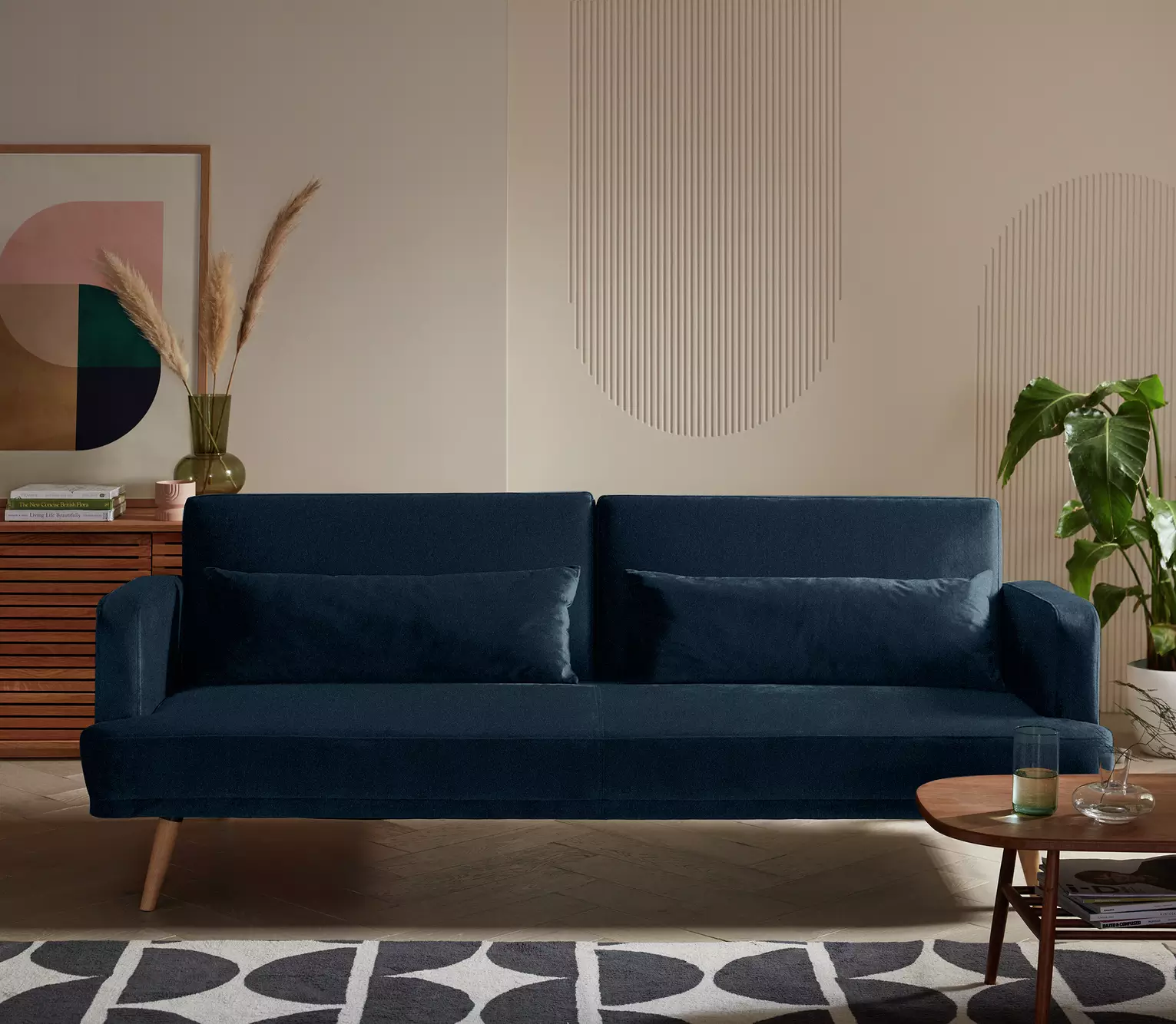 Andy Velvet 3 Seater Clic Clac Sofa Bed - Blue