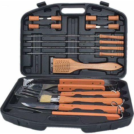 Tailgating 18pc BBQ Tools Set, Stainless Steel BBQ Utensils Tool Set with Wooden Handle, Grilling Accessory for Camping Travel and Tailgating Garden