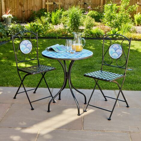 Ocean Blue Shell Mosaic Bistro Patio Set Outdoor Garden Balcony Furniture Unit