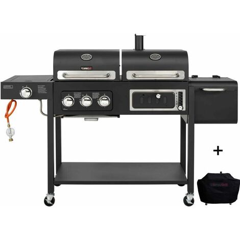 CosmoGrill Outdoor Barbecue DUO Gas Grill + Charcoal Smoker Portable BBQ with BBQ cover