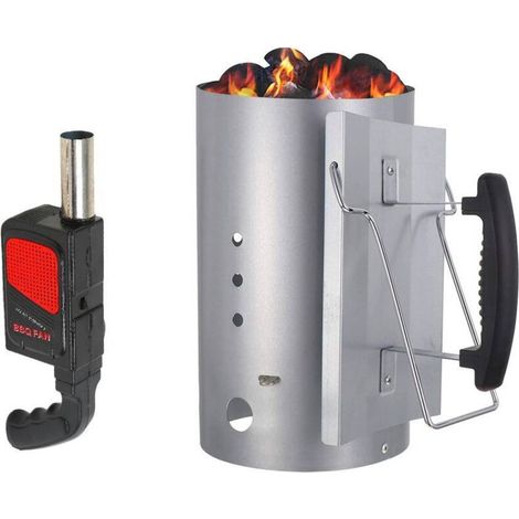 Chimney fire starter 28x 17 cm for Weber 7416 or other charcoal barbecue, quick charcoal fire starter for BBQ + portable blower
