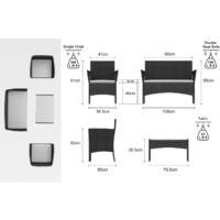 Rattan Garden Furniture 4 Pieces Patio Set with 2 Single Chairs, 1 Double Sofa and 1 Table Black