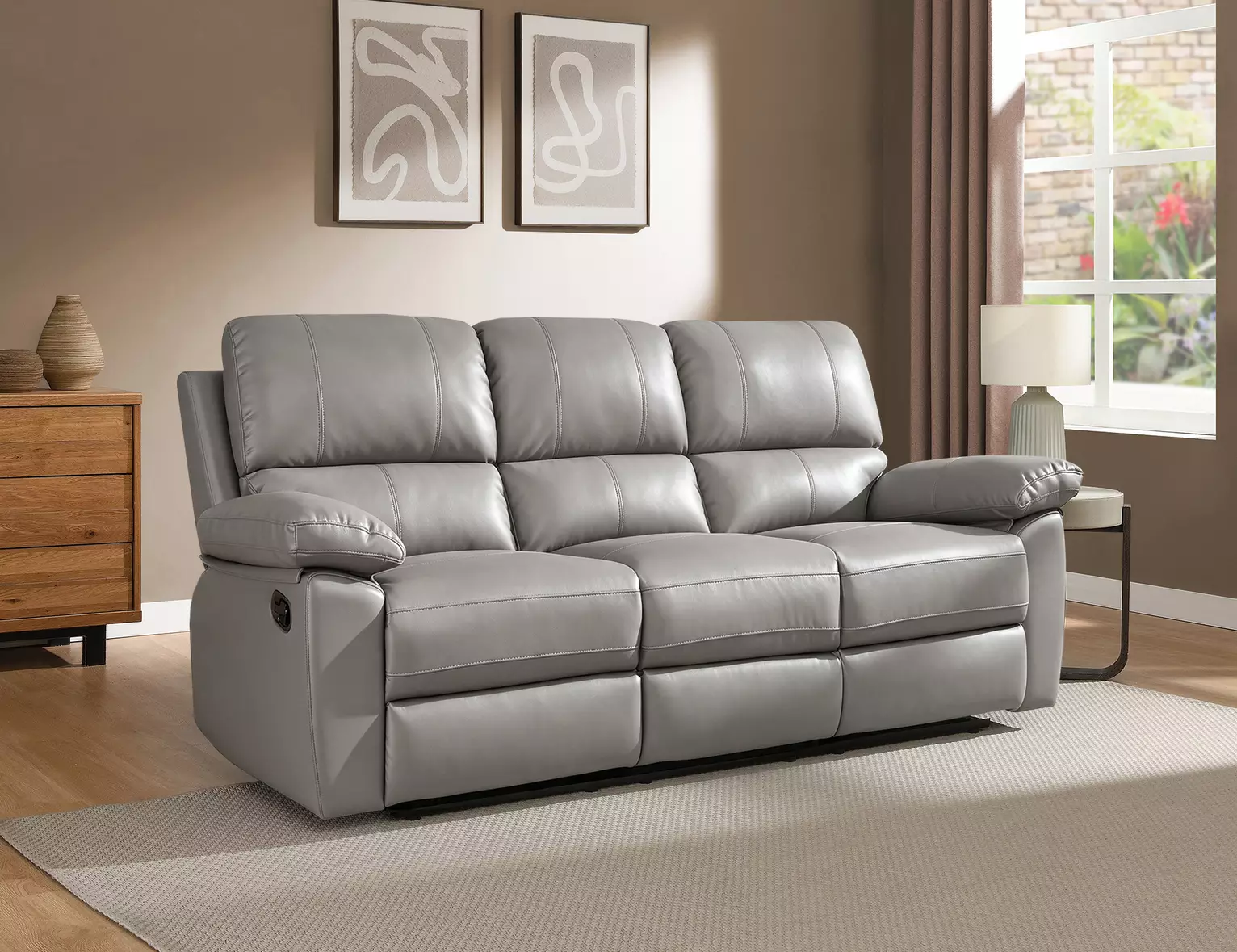 Toby Faux Leather 3 Seater Recliner Sofa - Grey