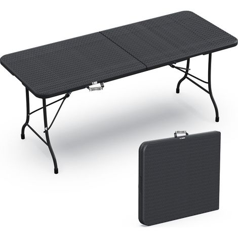VOUNOT Folding Picnic Table Portable Party Trestle Table for BBQ Camping Indoor Outdoor, Black