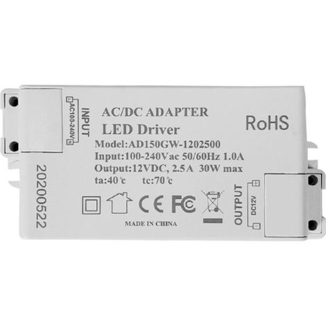 LED Transformer LED Power Supply - 30W, 12V DC, 2.5A Constant Voltage for LED Strip Lights and G4, MR11, MR16 LED Bulbs