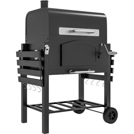 Outsunny Charcoal Grill BBQ Trolley w/ Adjustable Charcoal Height & Thermometer