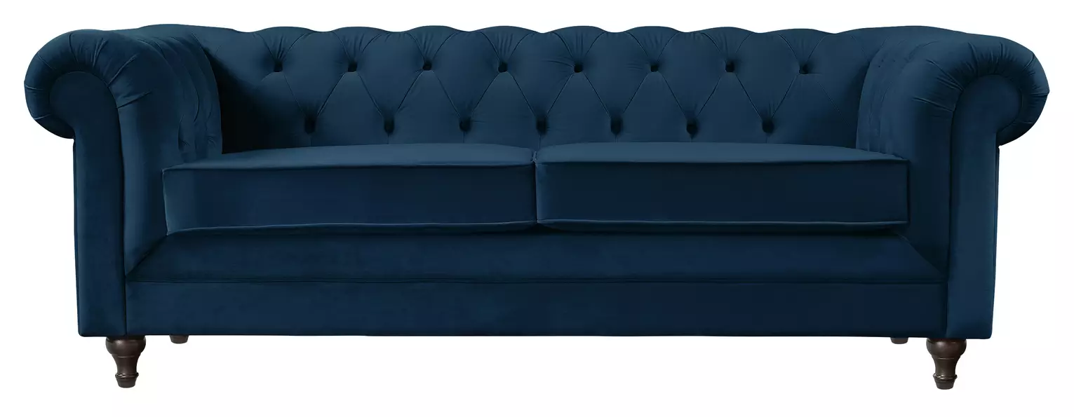 Chesterfield Velvet 3 Seater Sofa - Blue