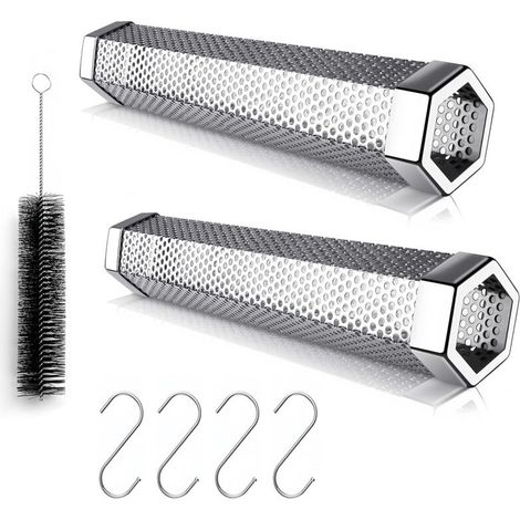 Pellet Smoking Tube, 2 Pieces in Stainless Steel with Brush, Perfect for BBQ, Meats, Fish and Steaks