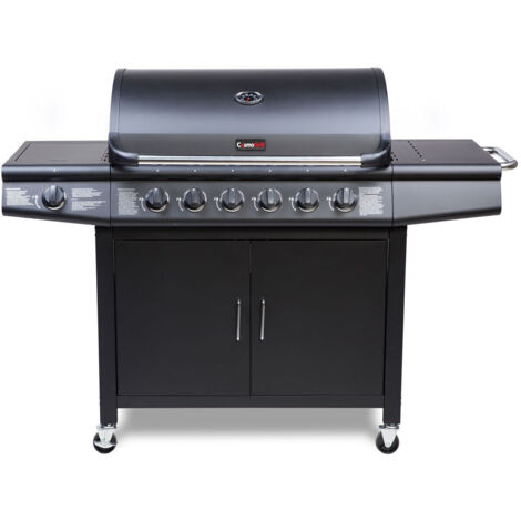 CosmoGrill 6+1 Pro Gas Burner Grill Barbecue Incl. Side Burner - Black 77 x 42 cm