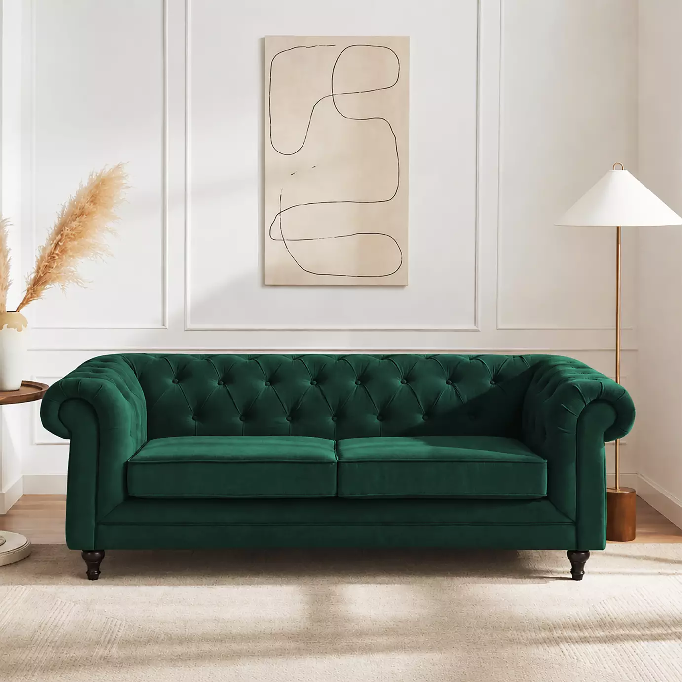 Chesterfield Velvet 3 Seater Sofa - Green