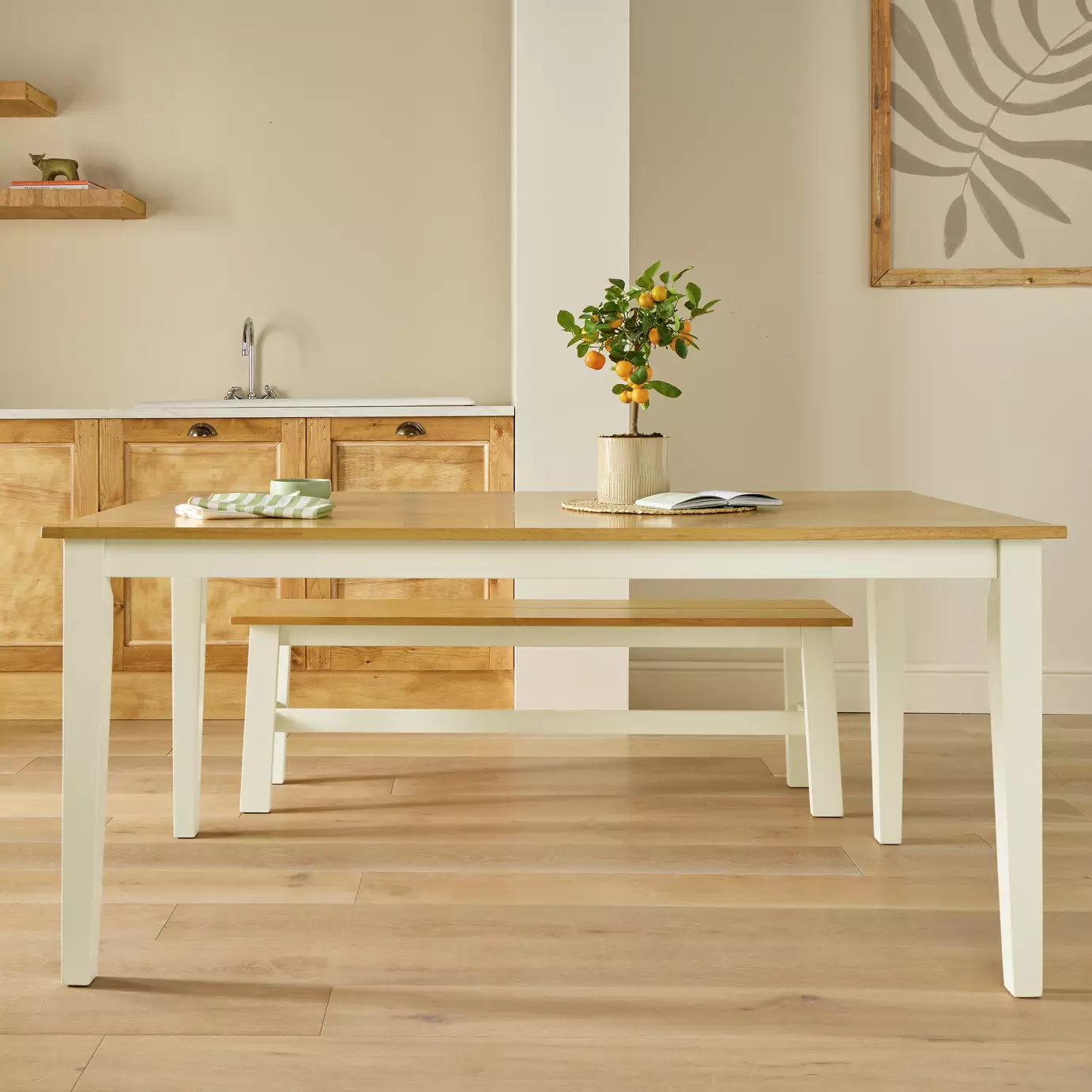 Chicago Wooden 6 Seater Dining Table - Cream