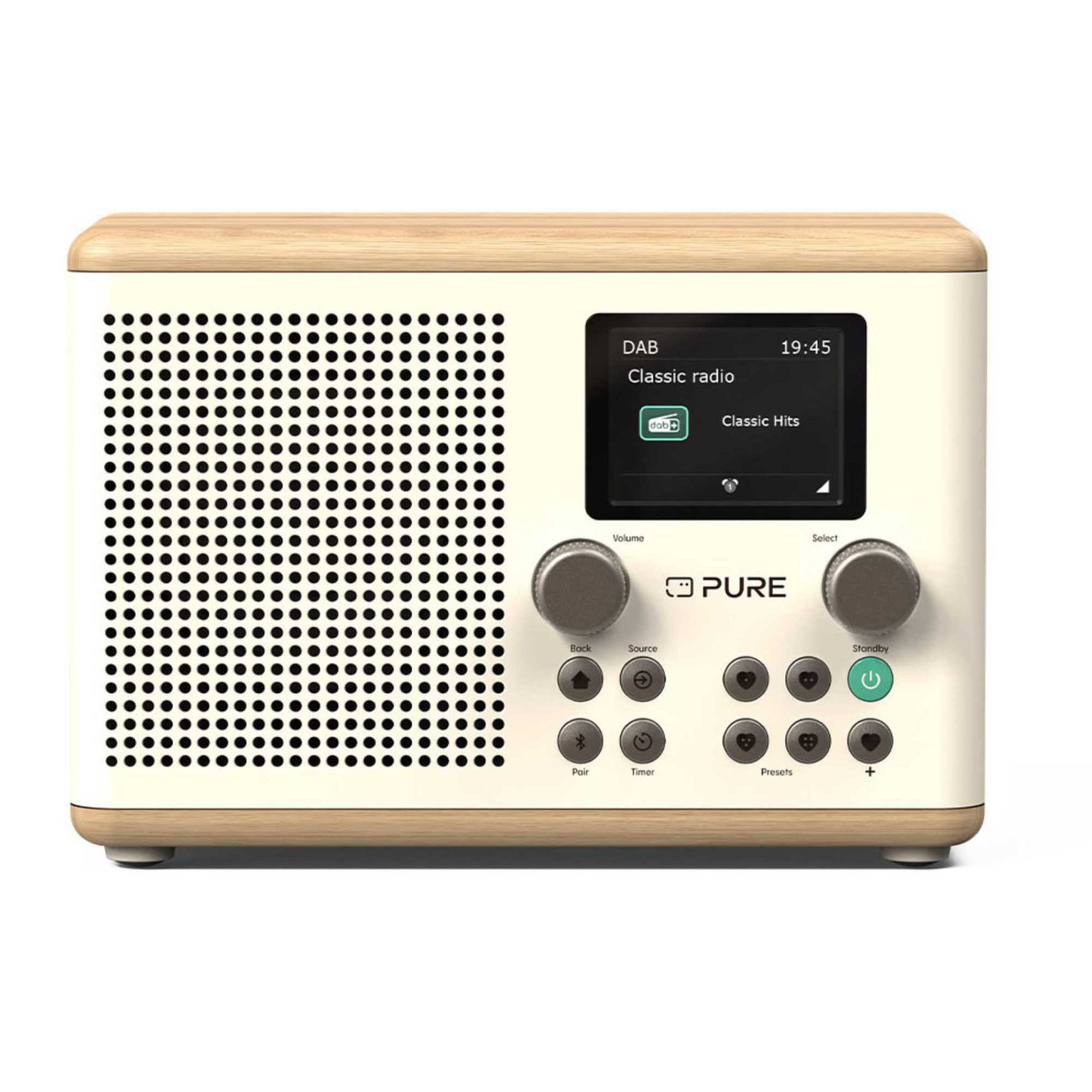 Pure CLASSIC-H4-WHT Classic H4 Cotton DAB+FM Kitchen Radio - White & Oak