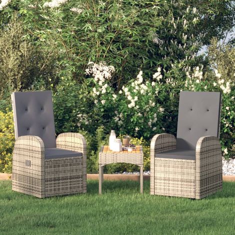 Reclining Garden Chairs with Cushions 2 pcs Grey Poly Rattan vidaXL