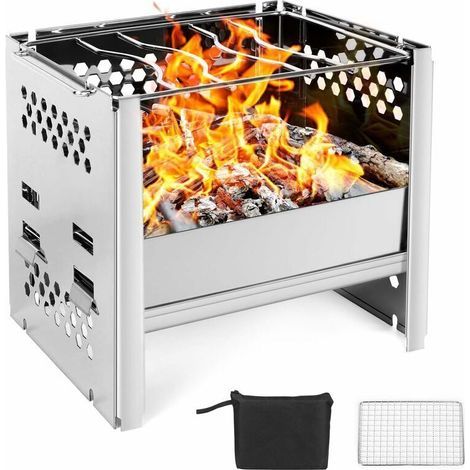 Portable Camping Stove, Lightweight Wood Burning Stove with Grill and Storage Bag, Foldable, Compact, Durable for BBQ, Hiking, Camping, Picnics, and Outdoor Cooking