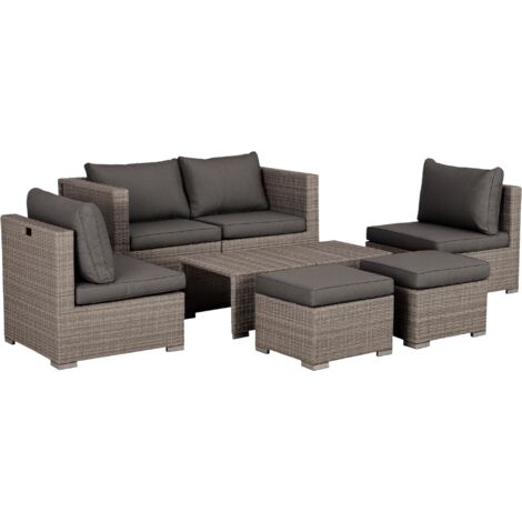 Outsunny 8pc Outdoor Patio Furniture Set Weather Wicker Rattan Sofa Chair Grey